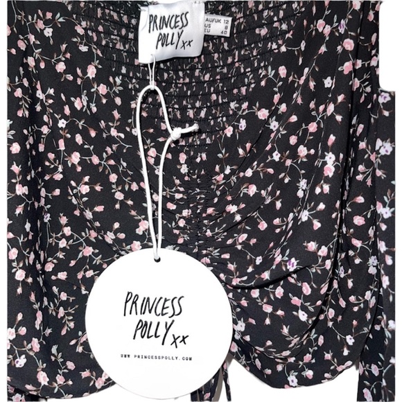 NWT Princess Polly Crop Top Blouse Size 8 Black/Pink Floral Print   ✨💗 - Picture 3 of 4